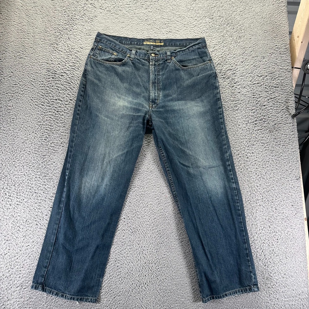 Vintage Axist Jeans Mens 38x29 Blue Cotton Denim Straight Relaxed Faded Baggy
